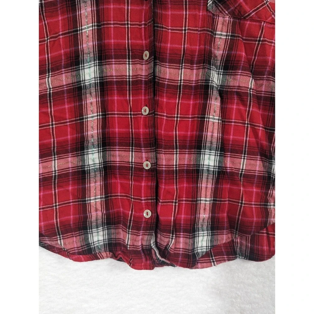 Victorias Secret Womens Top Red Plaid Button Front Long‎ Sleeve Shirt Large
